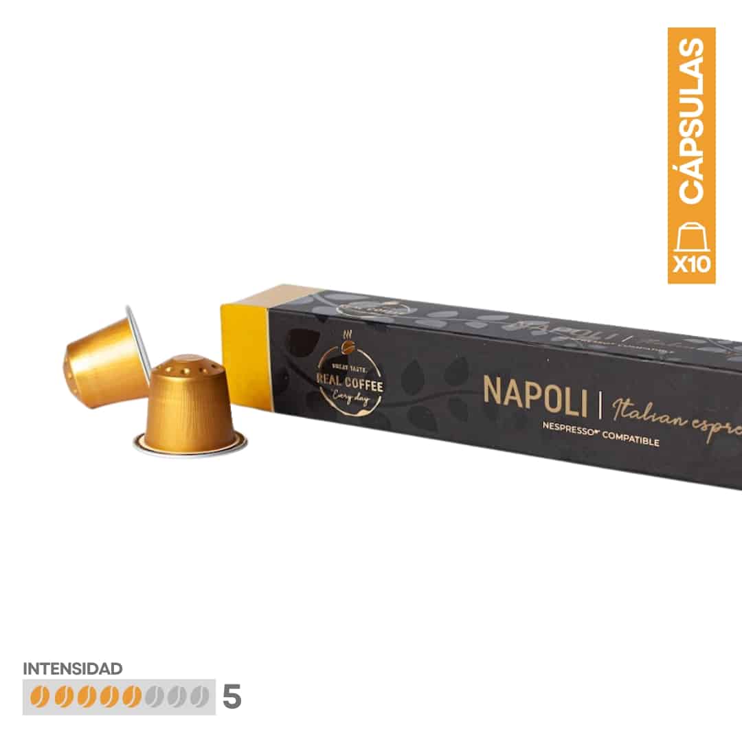 REAL-COFFEE-2026-NESSPRESO-COMPATIBLE-PACK-10-NAPOLI 10 Cápsulas Café Espresso Napoli, Fair trade Signature Blend - Imagen 1